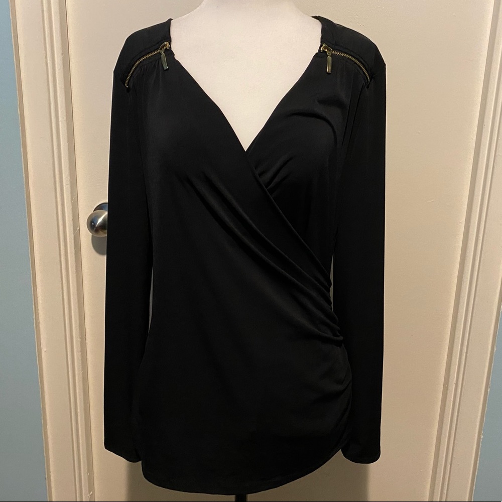 JESSICA BLACK WRAP BLOUSE WITH ZIPPERS
